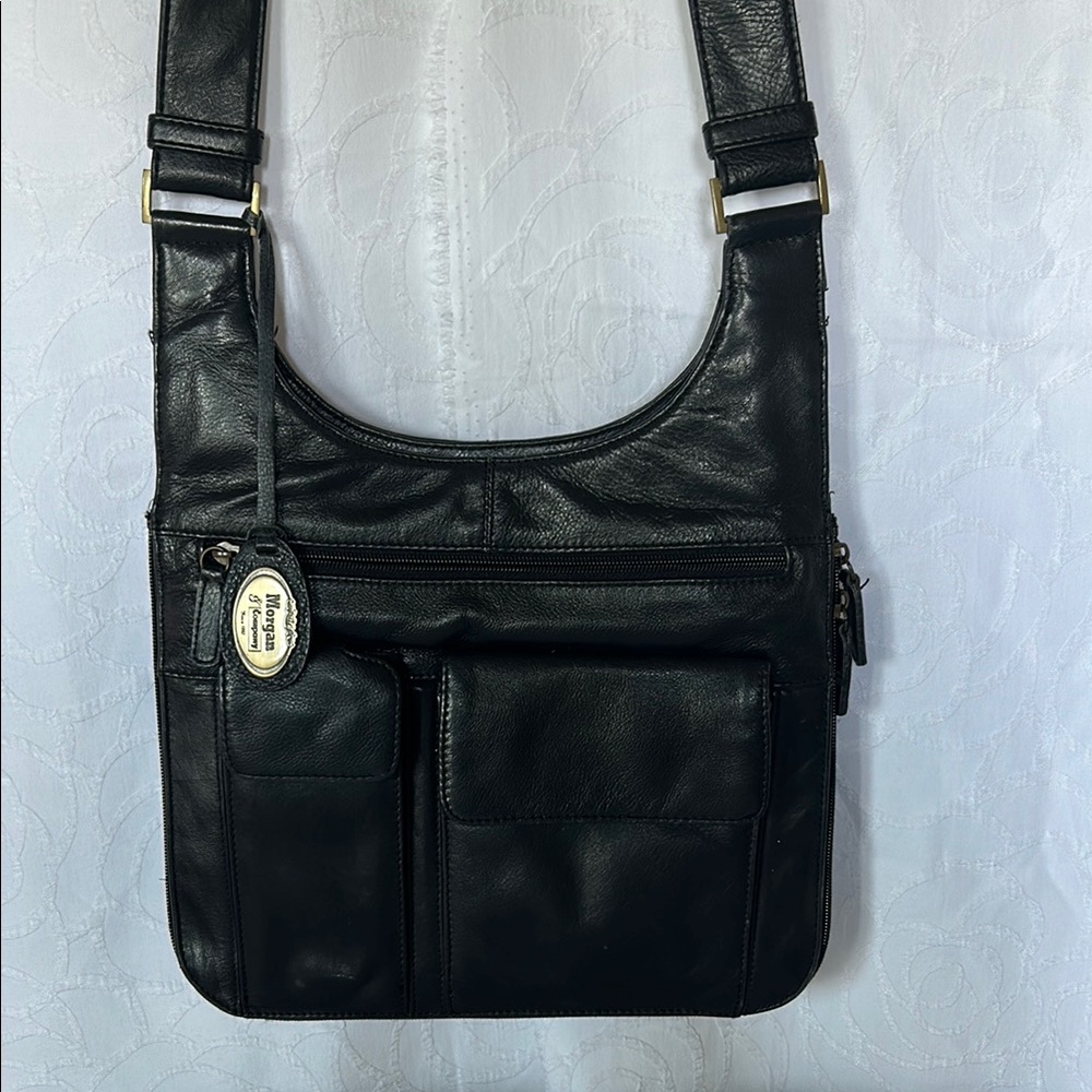 MORGAN & COMPANY Vintage black leather crossbody bag.